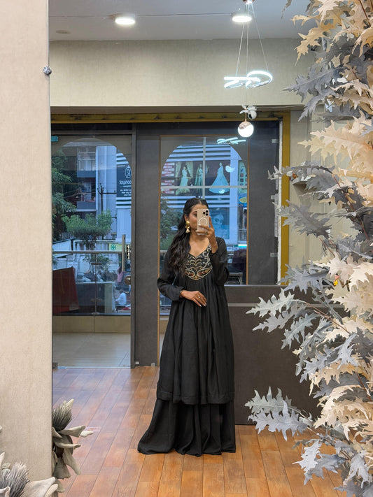 Elegant black color Hand work Ethnic Wear Anarkali Palazzo Set