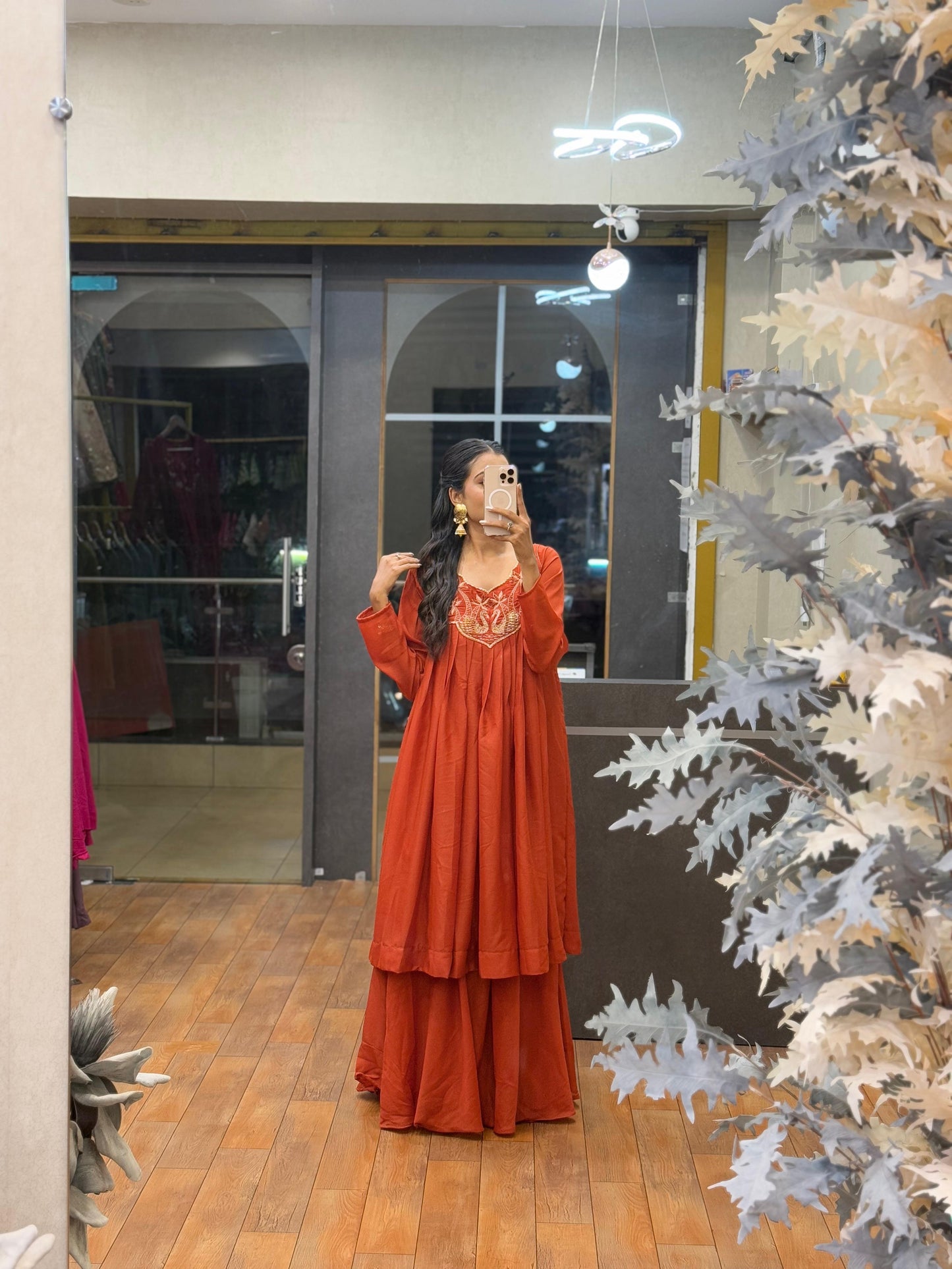 Orange color Hand work Ethnic Wear Anarkali Palazzo Set