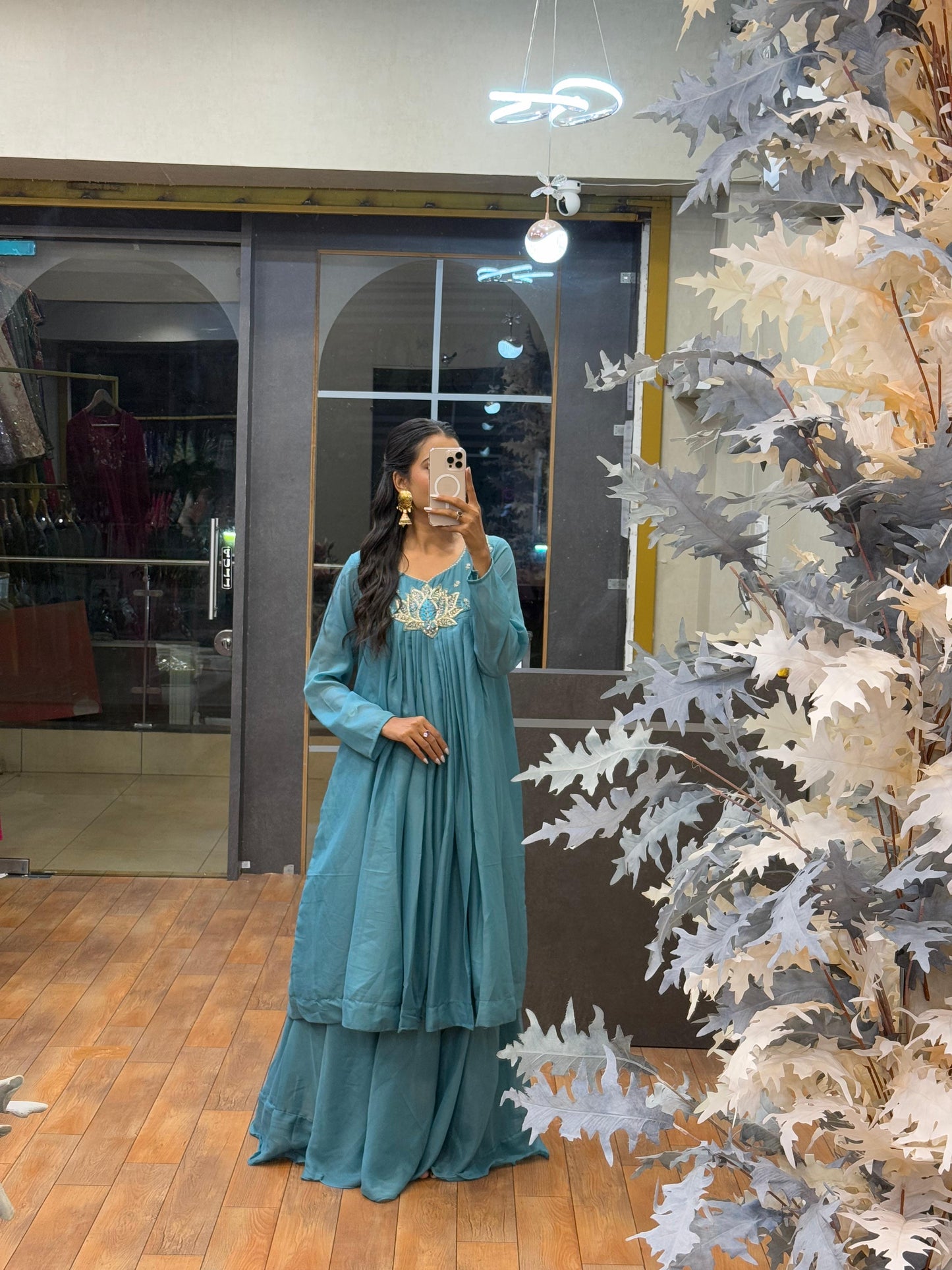 Sky Blue color Hand work Ethnic Wear Anarkali Palazzo Set