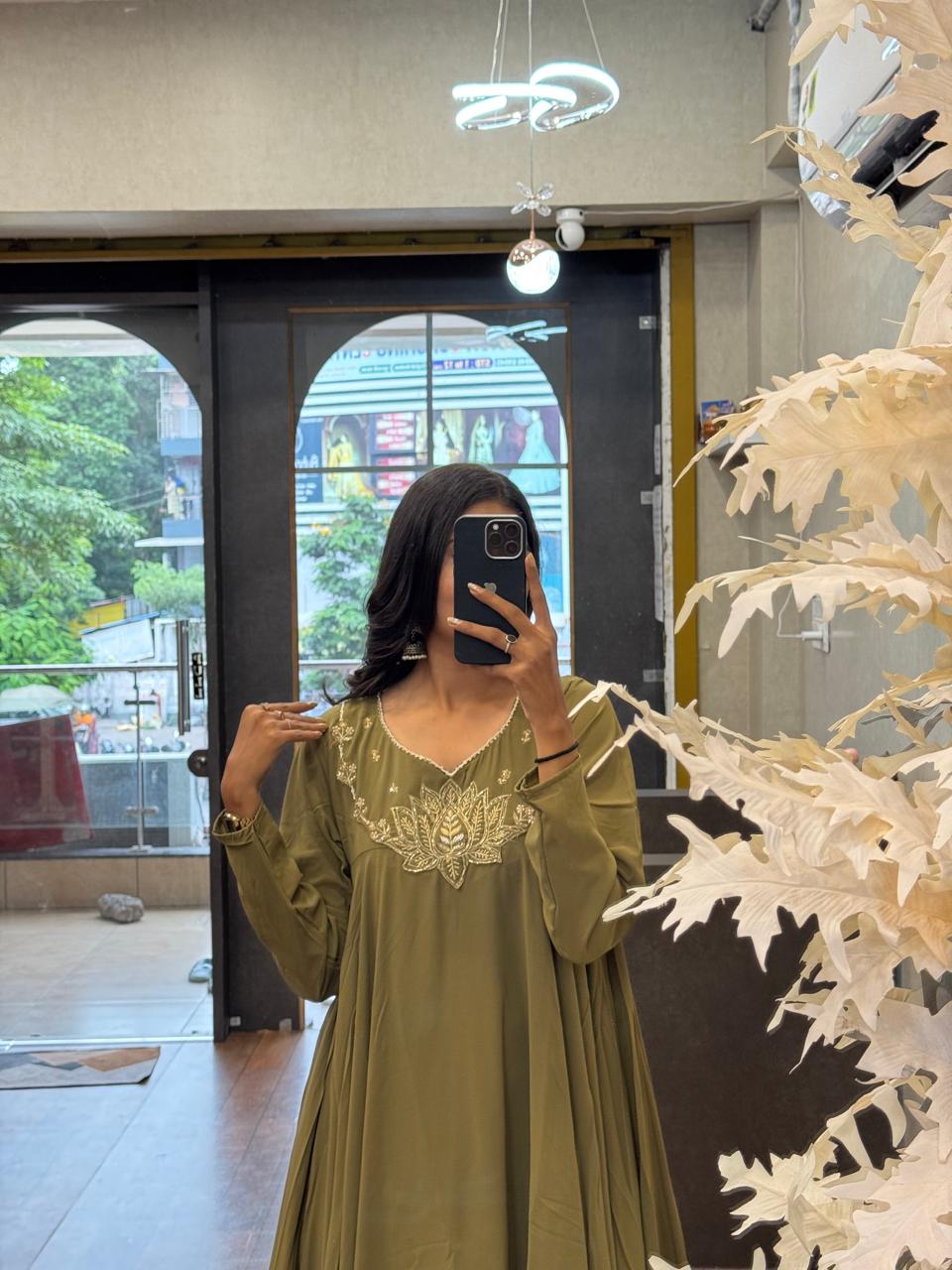 Olive Green color Hand work Ethnic Wear Anarkali Palazzo Set