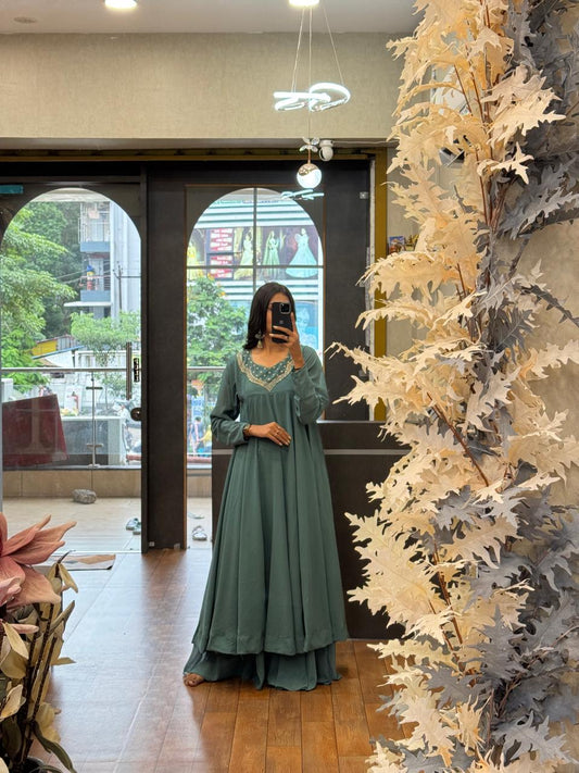 Blue color Hand work Ethnic Wear Anarkali Plazzo Set