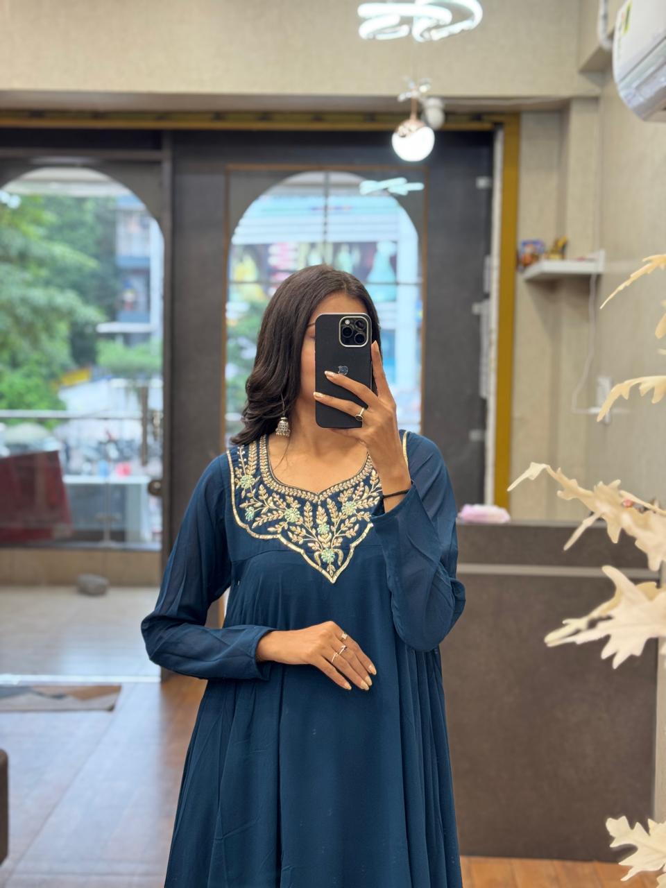 Blue color Hand work Ethnic Wear Anarkali Plazzo Set