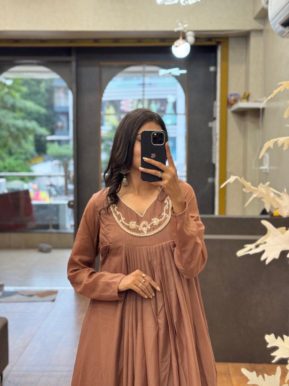 Brown color Hand work Ethnic Wear Anarkali Palazzo Set