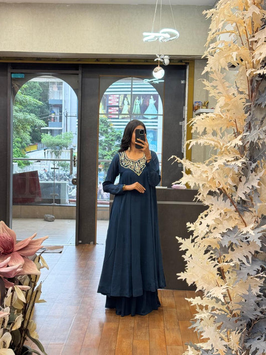 Blue Anarkali Palazzo Set Festive Ethnic Wear with Custom Design