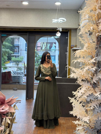 Green color Hand work Ethnic Wear Anarkali Plazzo Set