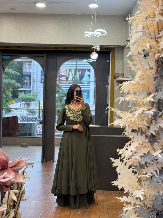 Dark Green Anarkali Palazzo Set Festive Ethnic Wear with Custom Design