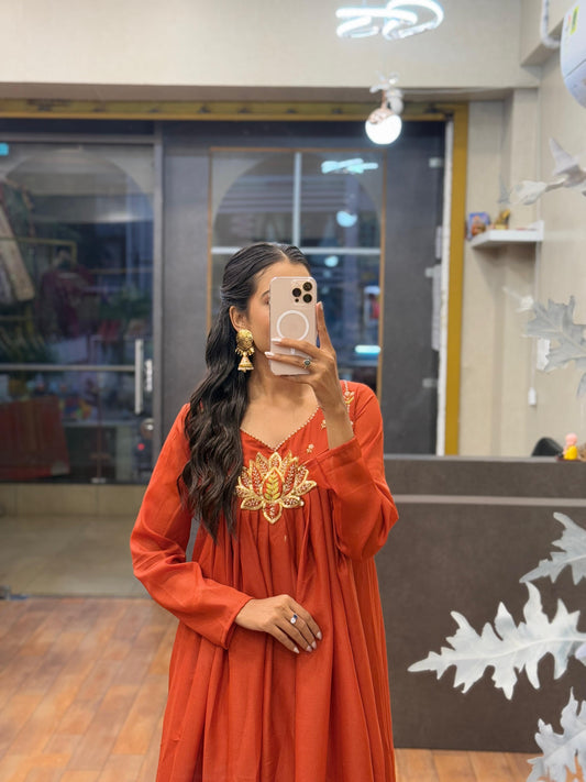 Elegant Orange color Hand work Ethnic Wear Anarkali Palazzo Set