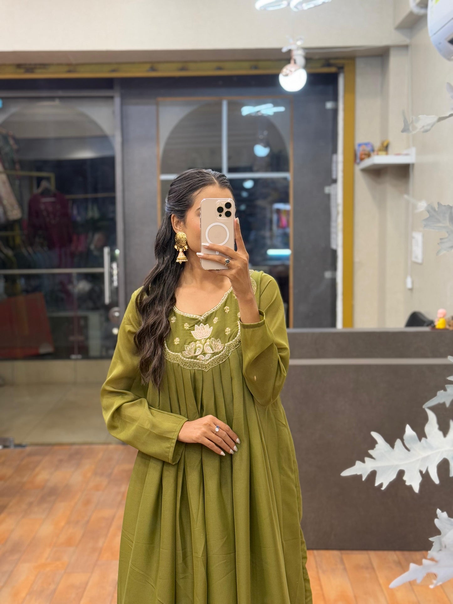 Olive Green color Hand work Ethnic Wear Anarkali Palazzo Set
