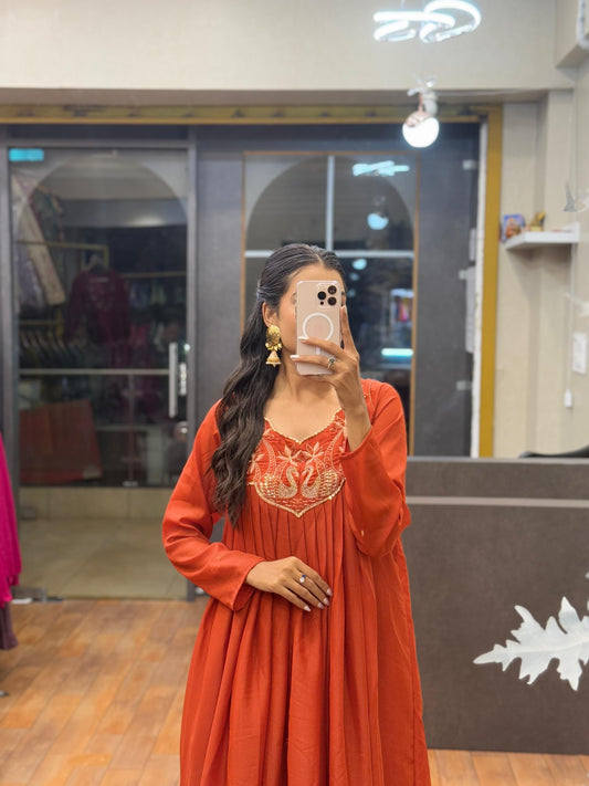 Orange color Hand work Ethnic Wear Anarkali Palazzo Set