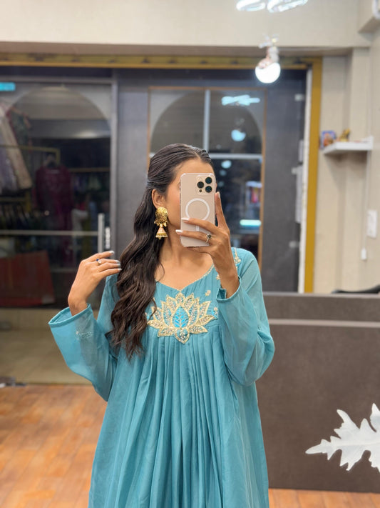 Sky Blue color Hand work Ethnic Wear Anarkali Palazzo Set
