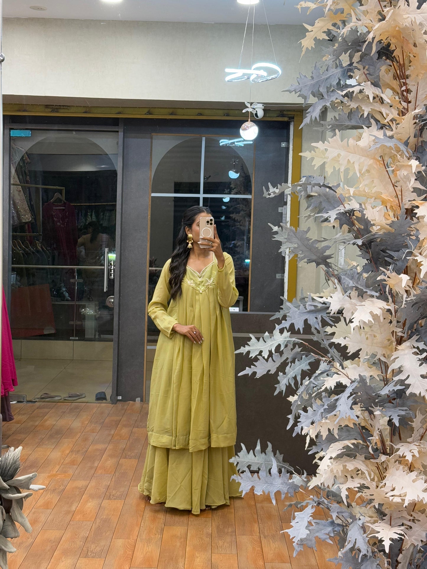Olive Green color Hand work Ethnic Wear Anarkali Plazzo Set
