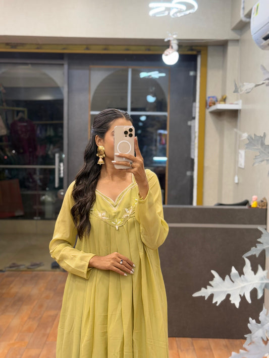 Olive Green color Hand work Ethnic Wear Anarkali Plazzo Set