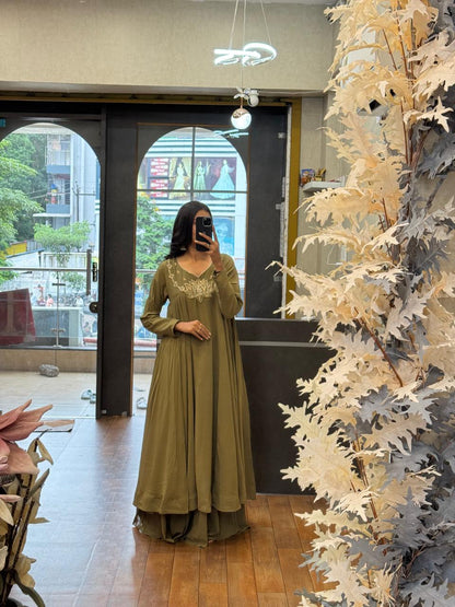 Olive Green color Hand work Ethnic Wear Anarkali Palazzo Set