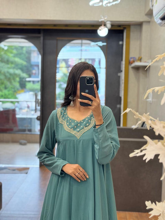 Blue color Hand work Ethnic Wear Anarkali Plazzo Set