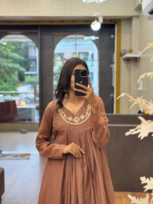 Brown color Hand work Ethnic Wear Anarkali Palazzo Set