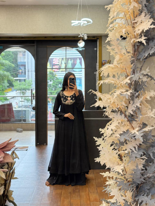 Balck Anarkali Palazzo Set Festive Ethnic Wear with Custom Design