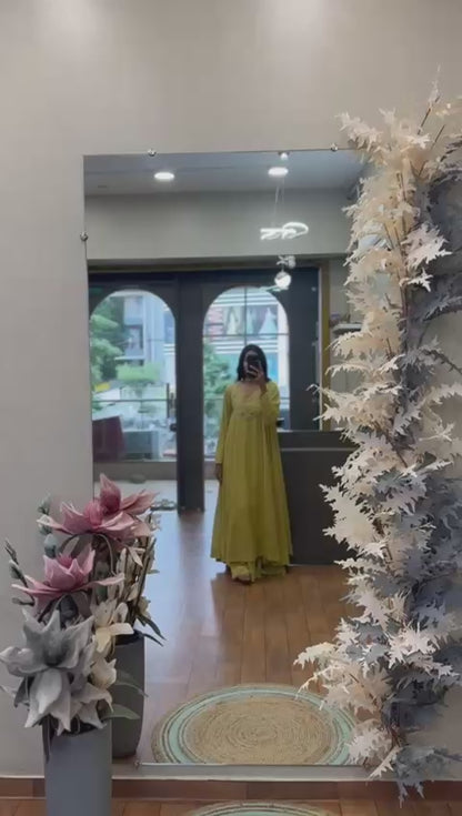 Yellow color Hand work Ethnic Wear Anarkali Plazzo Set