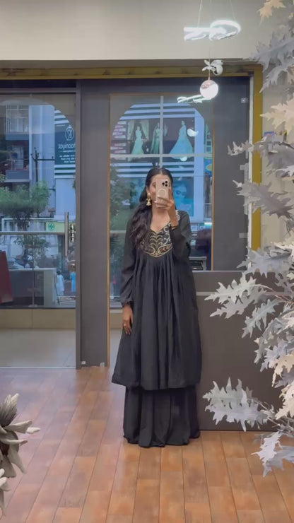 Elegant black color Hand work Ethnic Wear Anarkali Palazzo Set